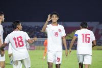 Striker Timnas U-20, Muhammad Ragil selebrasi setelah melesakkan si kulit bundar ke Gawang India, Stadion Gelora Delta Sidoarjo, Kamis (30/01). Foto : Ossie