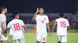 Striker Timnas U-20, Muhammad Ragil selebrasi setelah melesakkan si kulit bundar ke Gawang India, Stadion Gelora Delta Sidoarjo, Kamis (30/01). Foto : Ossie