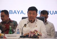 Menkopolkam, Budi Gunawan saat konferensi pers usai Rapat Koordinasi tingkat Menteri Desk Pencegahan dan Pemberantasan Penyelundupan yang digelar di Surabaya pada Rabu, 5 Februari 2025. Foto : Menkopolkam
