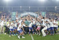 PSIM Yogyakarta keluar sebagai juara Pegadaian Liga 2 musim 2024/2025. Setelah di partai final yang berlangsung Rabu (26/2/2025) di Stadion Manahan Solo Jawa Tengah mengalahkan Bhayangkara FC dengan skor 2-1 melalui tambahan waktu. Foto : Infobeken.com/Ady 