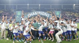 PSIM Yogyakarta keluar sebagai juara Pegadaian Liga 2 musim 2024/2025. Setelah di partai final yang berlangsung Rabu (26/2/2025) di Stadion Manahan Solo Jawa Tengah mengalahkan Bhayangkara FC dengan skor 2-1 melalui tambahan waktu. Foto : Infobeken.com/Ady 