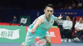 Pebulu tangkis tunggal putra Indonesia Jonatan Christie dalam ajang Badminton Asia Championships 2025. Foto : PP PBSI
